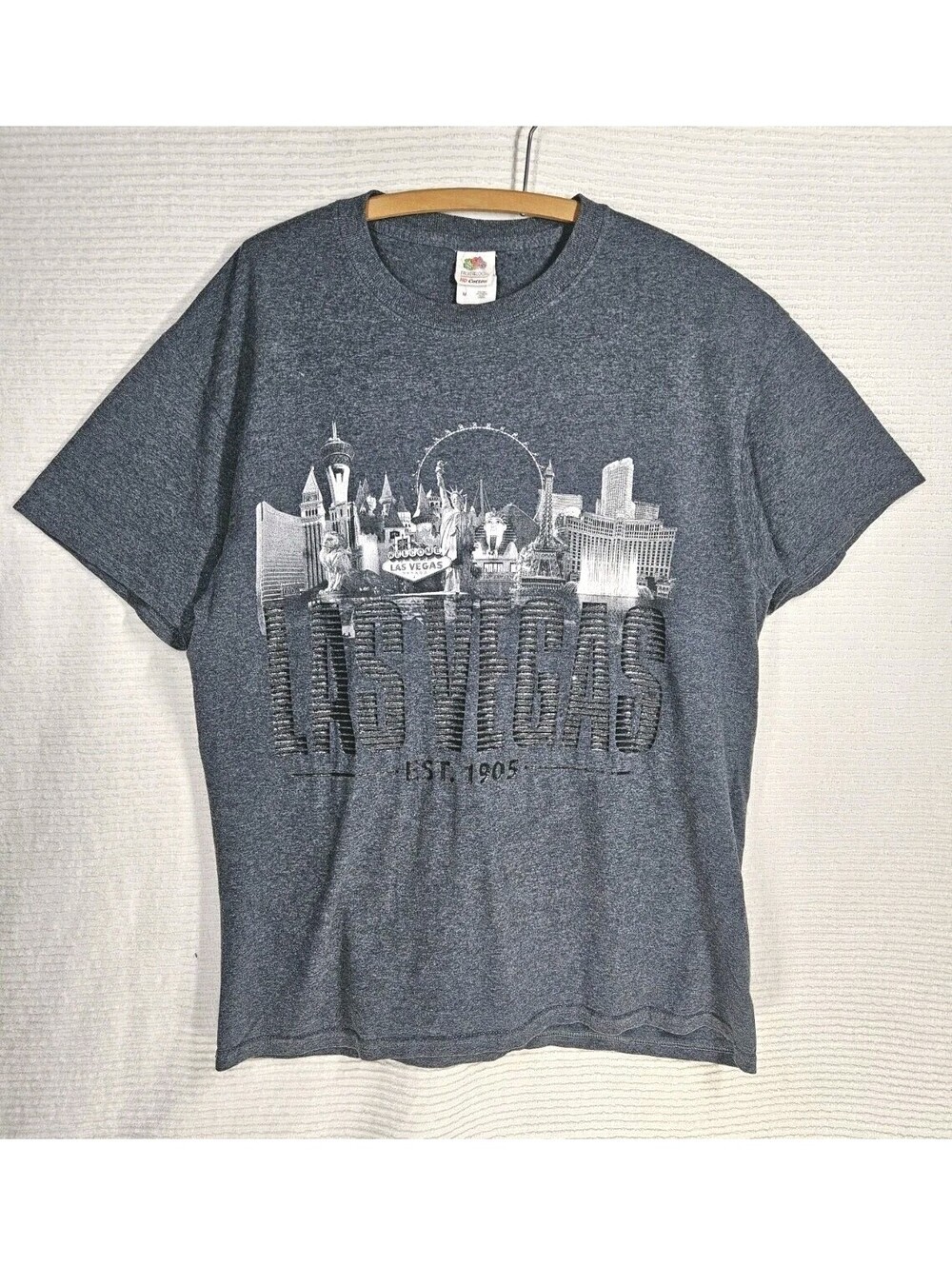 Vintage 1990s Las Vegas Tshirt Souvenir M Unisex 50/50 Skyline Dark Gray Retro